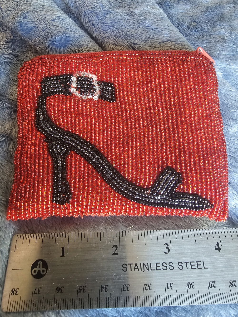 Red Beaded High-Heel Evening Clutch/Change Purse